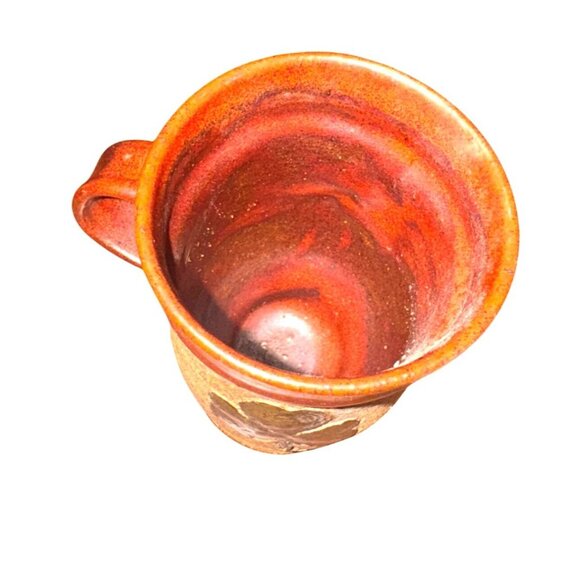 Handcrafted Ceramic Mug With Clover Design - Rustic Red & Brown Tones - 12 Oz Ca - Picture 2 of 5